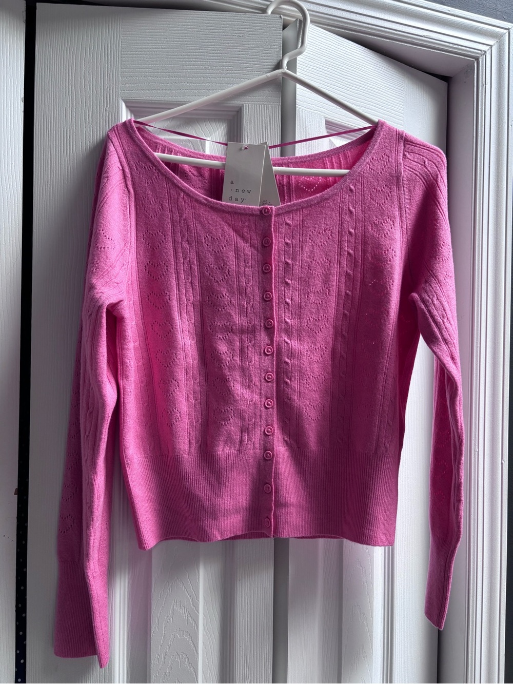 a new day Bright Pink Button-Front Knit Cardigan size Small NWT